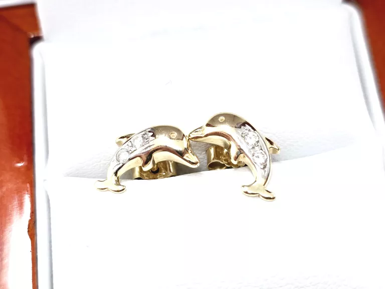 ZŁOTE KOLCZYKI DELFINY SZTYFT 585 1,47G