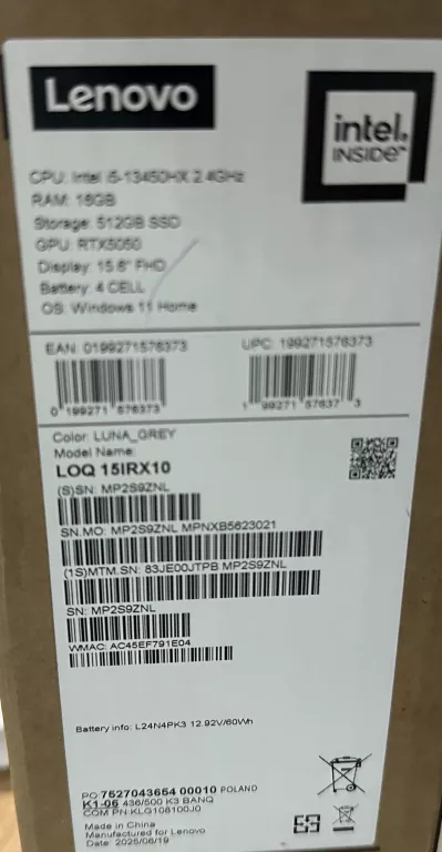 LENOVO LOQ I5-13G 16/512 RTX 5050 KOMPLET GWARANCJA