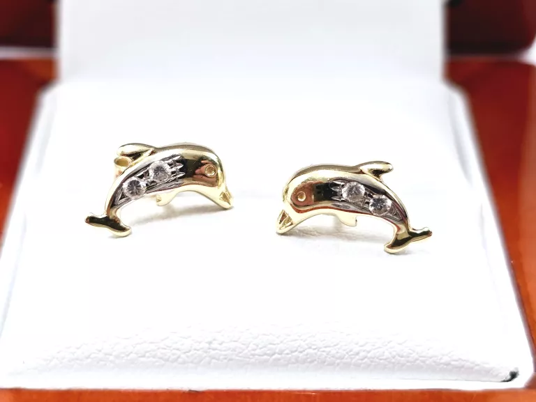 ZŁOTE KOLCZYKI DELFINY SZTYFT 585 1,47G