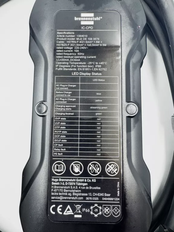 KABEL DO ŁADOWANIA ŁADOWARKA EV TYPU 2 2,3 KW 8M IP44 230V BRENNENSTUHL