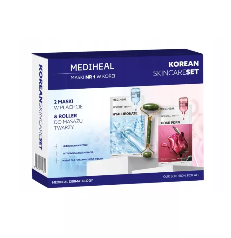 MEDIHEAL ZESTAW NAWILŻAJĄCO REGENERUJĄCY 2 MASKI W PŁACHCIE PLUS ROLLER