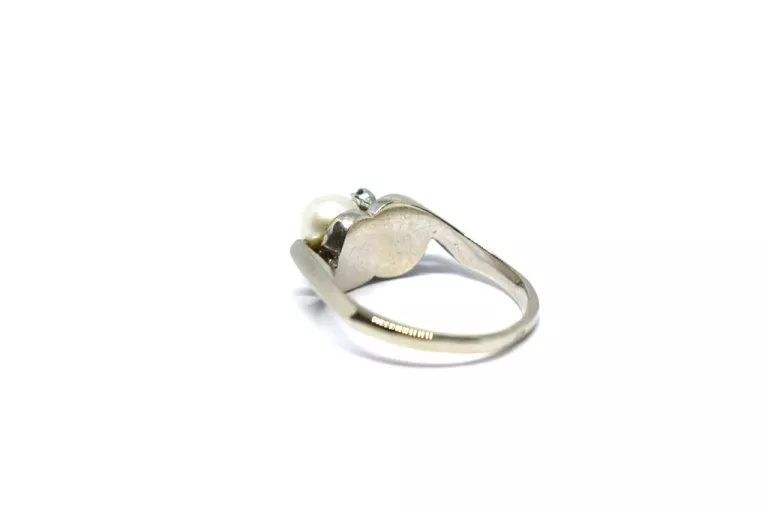 ZŁOTY PIERŚCIONEK BIAŁE ZŁOTO PERŁY DIAMENTY 12 KARATÓW