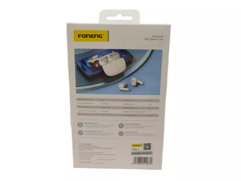 FONENG SŁUCHAWKI BLUETOOTH TWS BL152 ANC+ENC REDUKCJA SZUMÓW BIAŁE