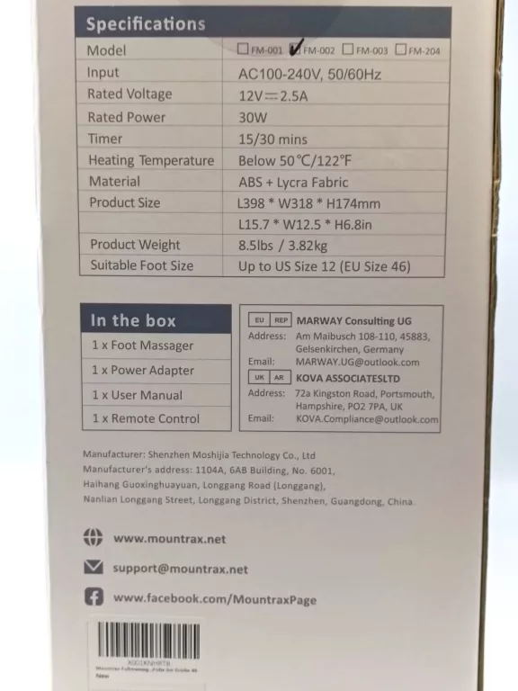 MOUNTRAX MASAŻER URZĄDZENIE  DO MASAŻU STÓP Z KOMPRESJĄ POWIETRZA