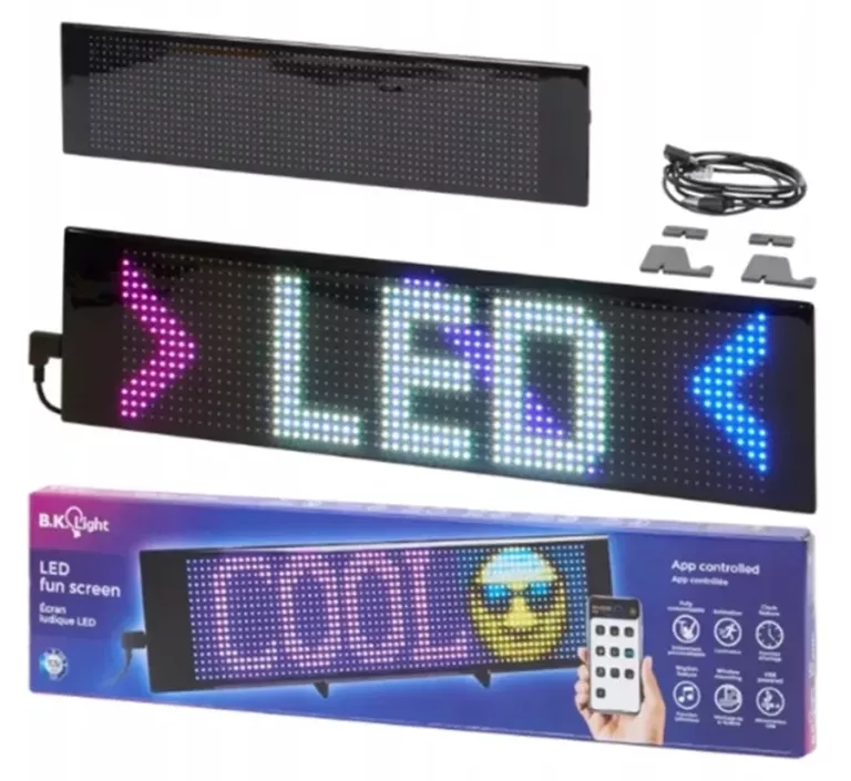 PIKSELOWY EKRAN LED 37X9 CM USB-A REAKCJA NA MUZYKĘ STEROWANIE APLIKACJĄ