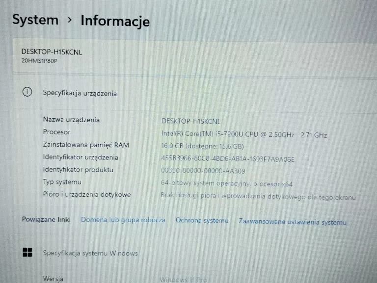 LAPTOP LENOVO X270 I5-7200U 16/500 GB + ZASILACZ