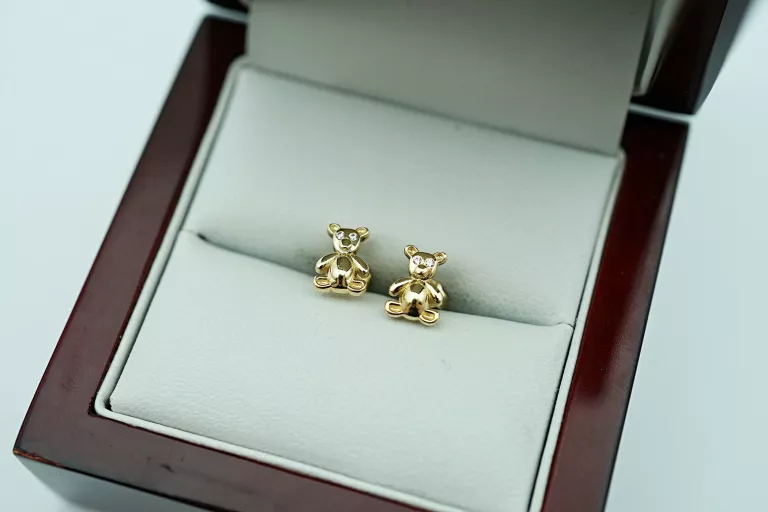ŚLICZNE ZŁOTE KOLCZYKI MIŚKI PR585 14K 1,33G