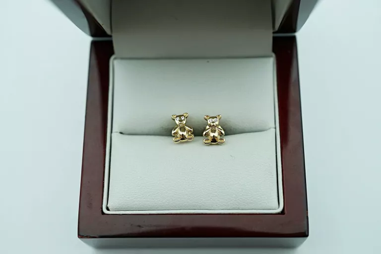 ŚLICZNE ZŁOTE KOLCZYKI MIŚKI PR585 14K 1,33G