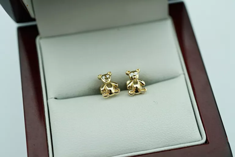 ŚLICZNE ZŁOTE KOLCZYKI MIŚKI PR585 14K 1,33G