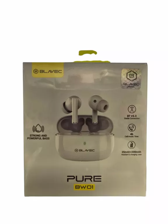 BLAVEC SŁUCHAWKI BLUETOOTH TWS BW-01 PURE (BW01-W) BIAŁE