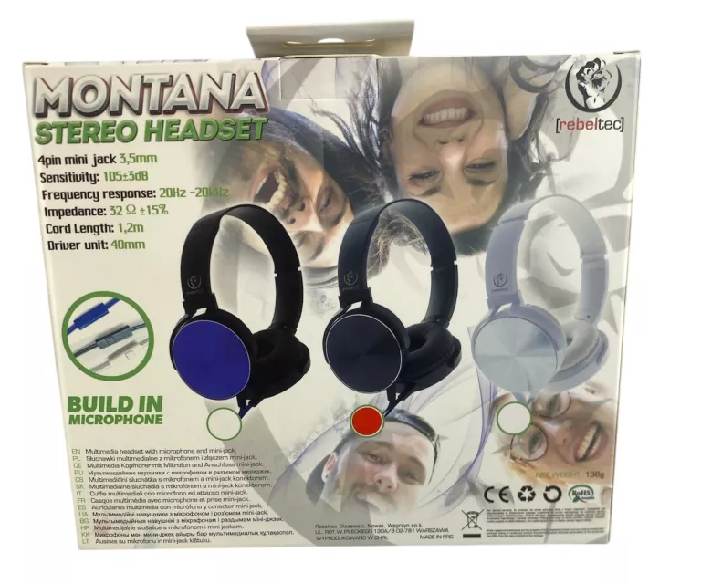 REBELTEC SŁUCHAWKI PRZEWODOWE MONTANA Z MIKROFONEM