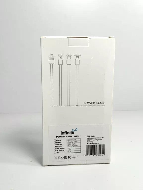 POWERBANK INFINITII 20.000 MAH WBUDOWANE KABLE