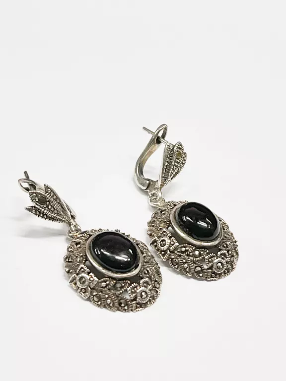 SREBRNE KOLCZYKI Z CZARNYM KAMIENIEM PR. 925