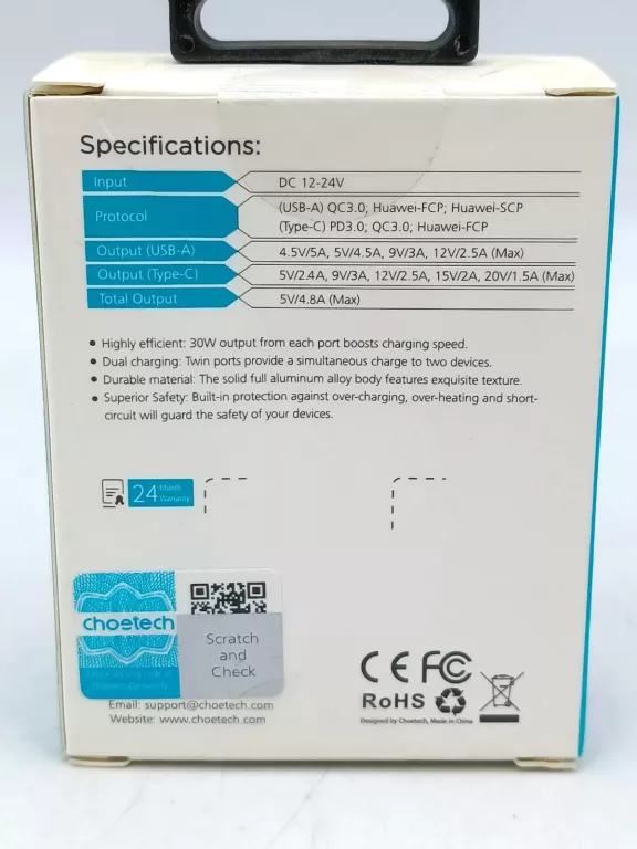 ladowarka-samochodowa-choetech-tc0006-1x-usb-a-1x-usb-c-30w-pd-30-czarn-kod-producenta-tc0006