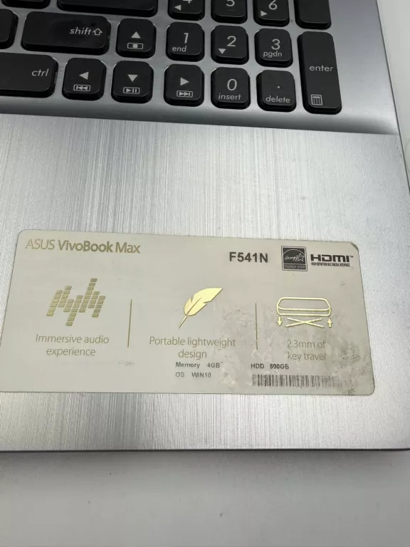 LAPTOP ASUS VIVOBOOK MAX F541N W10 INTEL CELERON 1,10GZ 4GB RAM
