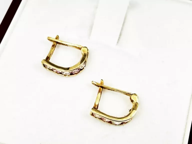 ZŁOTE KOLCZYKI 585 Z KOLOROWYMI KAMIENIAMI, BIGIEL ANGIELSKI, 0,88G