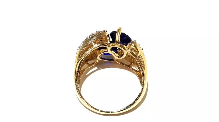 WYRÓB JUBILERSKI UŻYWANY ZŁOTY PIERŚCIONEK NIEBIESKIE KAMIENIE585 R16 6,54