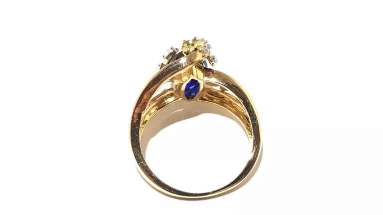 WYRÓB JUBILERSKI UŻYWANY ZŁOTY PIERŚCIONEK LISTKI NIEBIESKI P585 R17 5,70G