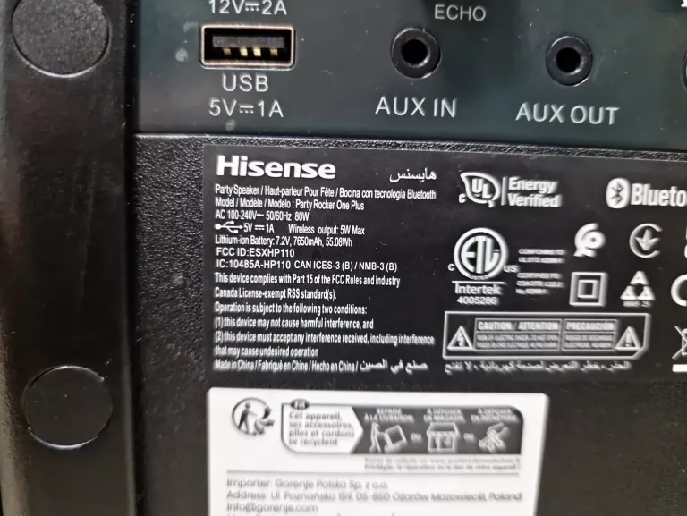 GŁOŚNIK HISENSE PARTY ROCKER ONE PLUS KOMPLET GWARANCJA
