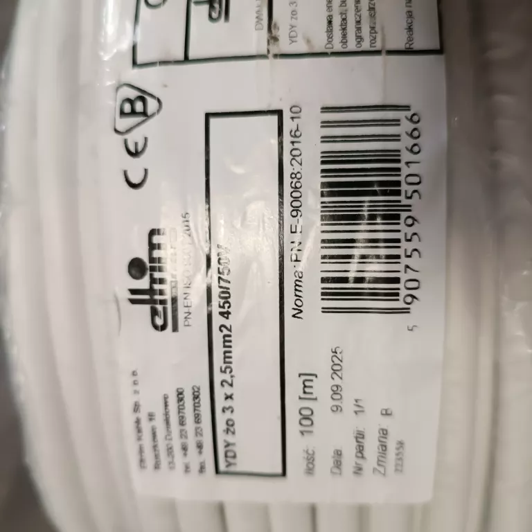 PRZEWÓD ELTRIM KABLE YDY ŻO 3 X 2,5 MM  450/750V OKRĄGŁY