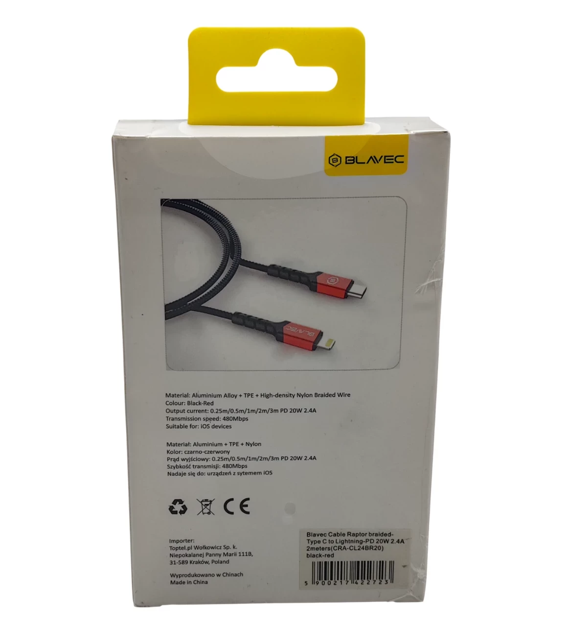 kabel-blavec-raptor-usb-c-lightning-pd-20w-24a-2m-czarno-czerwony-ean-gtin-5900217422723