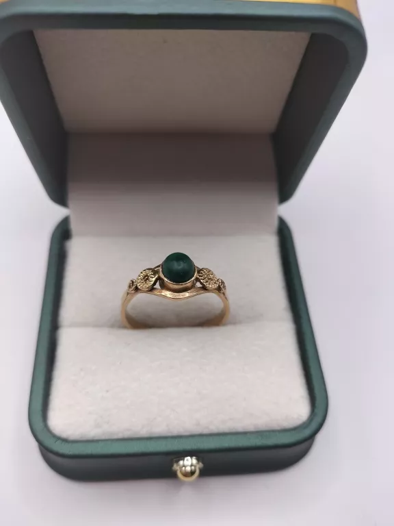 ZŁOTY PIERŚCIONEK Z ZIELONYM OCZKIEM PRÓBY 585