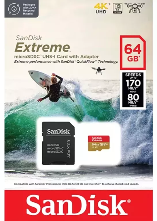 SANDISK MICROSDXC 64GB EXTREME 170 MB/S GOPR+DRON