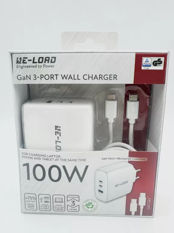 ŁADOWARKA Z DWOMA PORTAMI RE-LOAD 100W / BIAŁA