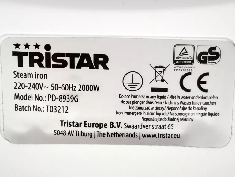 ŻELAZKO PAROWE TRISTAR PD8939G 2000W