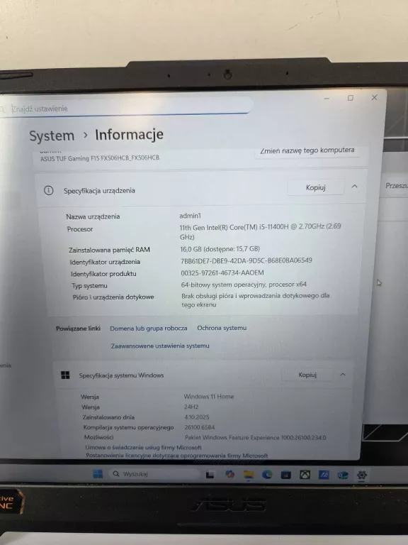 LAPTOP F15 ASUS TUF GAMING 16GB 500GB INTEL CORE I5 WIN 11