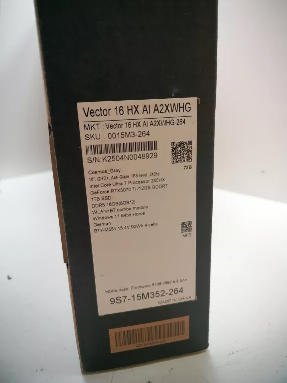 LAPTOP LAPTOP MSI VECTOR 16 HX AI A2XWHG-264
