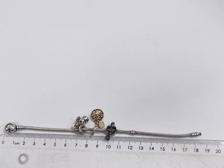 SREBRNA BRANSOLETKA PANDORA 18CM + 3 CHARMSY (1CHARMS PANDORA) PR925