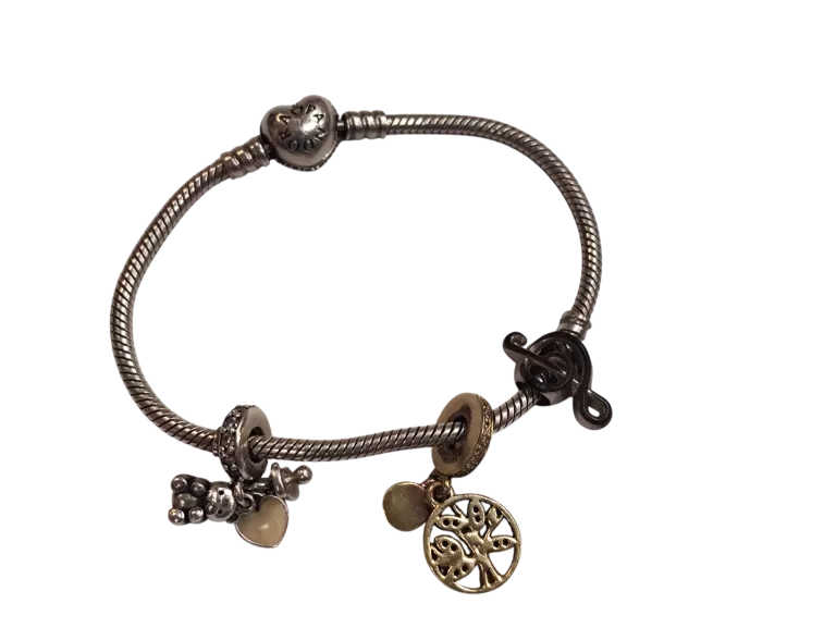 SREBRNA BRANSOLETKA PANDORA 18CM + 3 CHARMSY (1CHARMS PANDORA) PR925