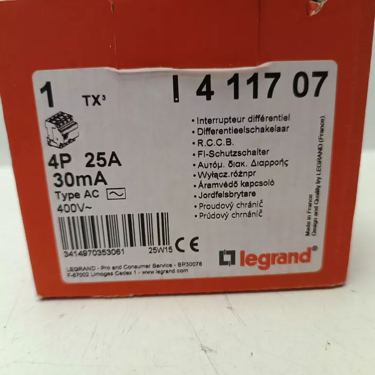 LEGRAND WYŁĄCZNIK RÓŻNICOWOPRĄDOWY 4P 25A 411707