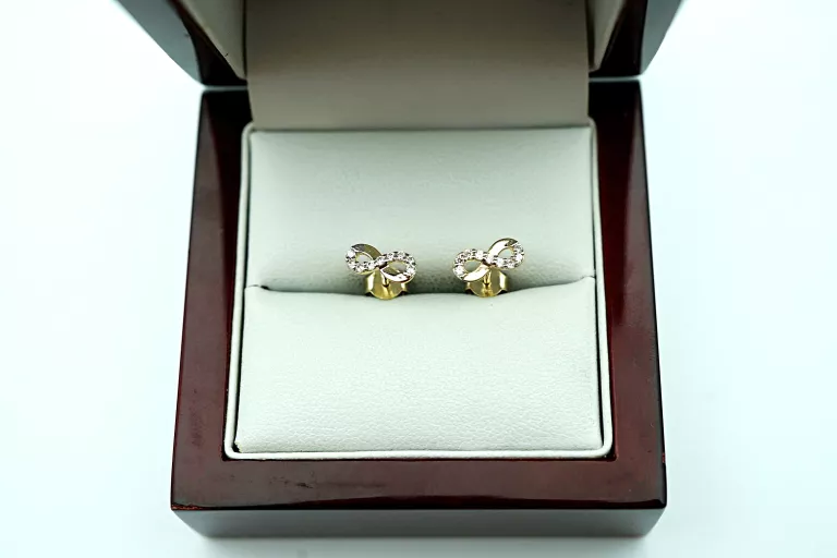 ZŁOTE KOLCZYKI - ZNAK NIESKOŃCZONOŚCI - CYRKONIE - PR: 375 9MM 9K