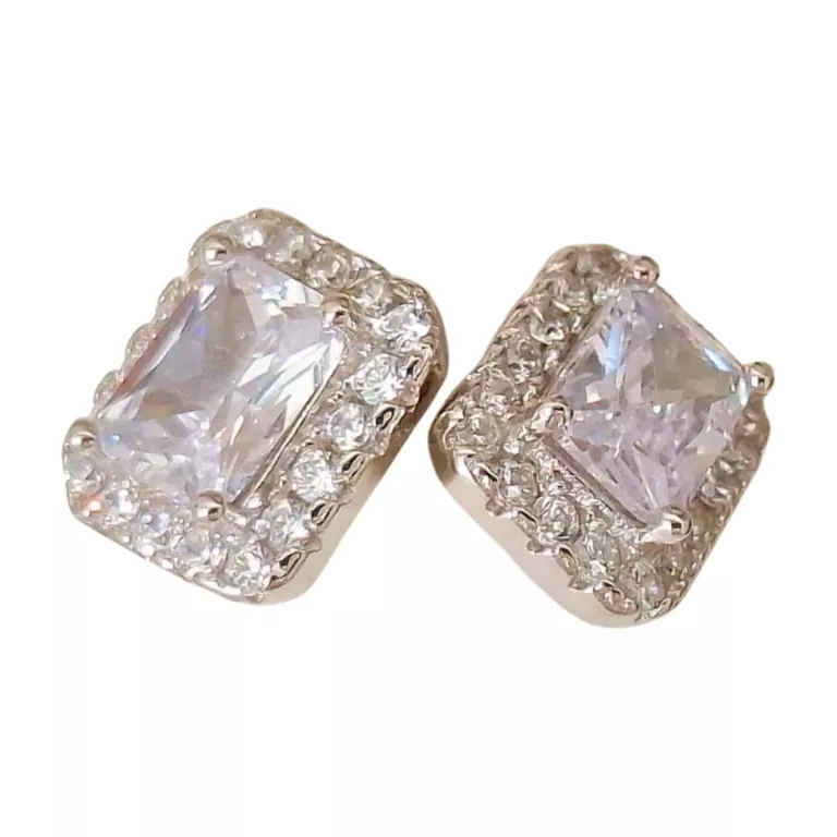 SREBRNE KOLCZYKI KRÓLWSKIE  PROSTOKĄTNA CYRKONIA SZTYFT P925 3,2GR