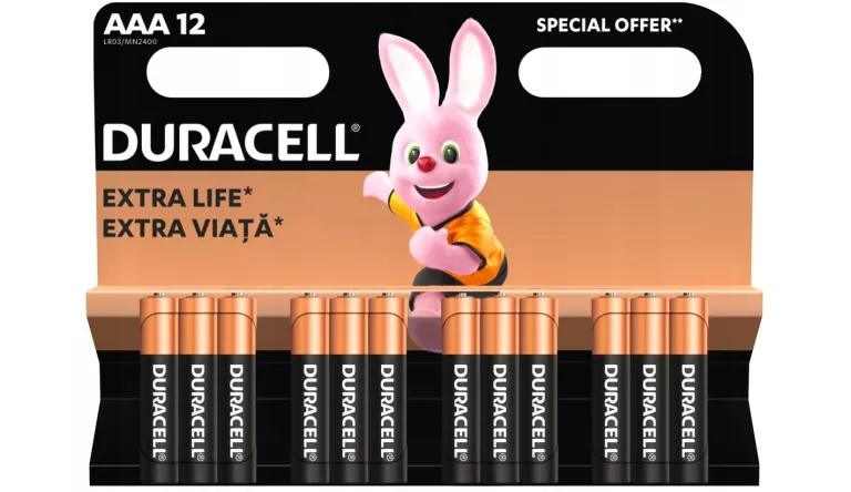 12X BATERIE ALKALICZNE AAA R3 R03 LR3 ORYGINALNE DURACELL