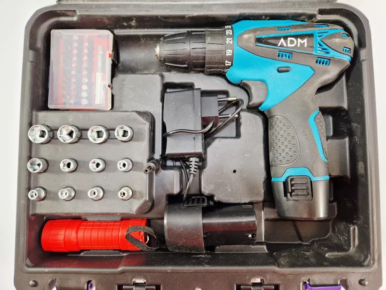 ZESTAW WKRĘTARKA ADM 12V + 2X AKU + AKCESORIA BITY WIERTŁA NASADKI WALIZKA