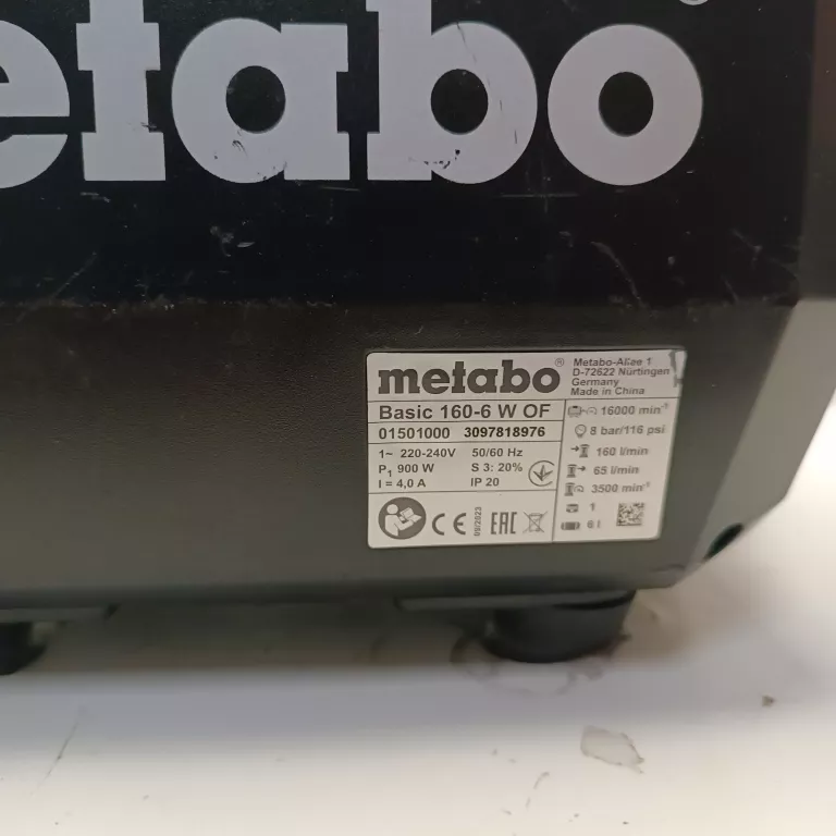 METABO KOMPRESOR SPRĘŻARKA BEZOLEJOWA BASIC 160-6 W OF 900W 6L 601501000