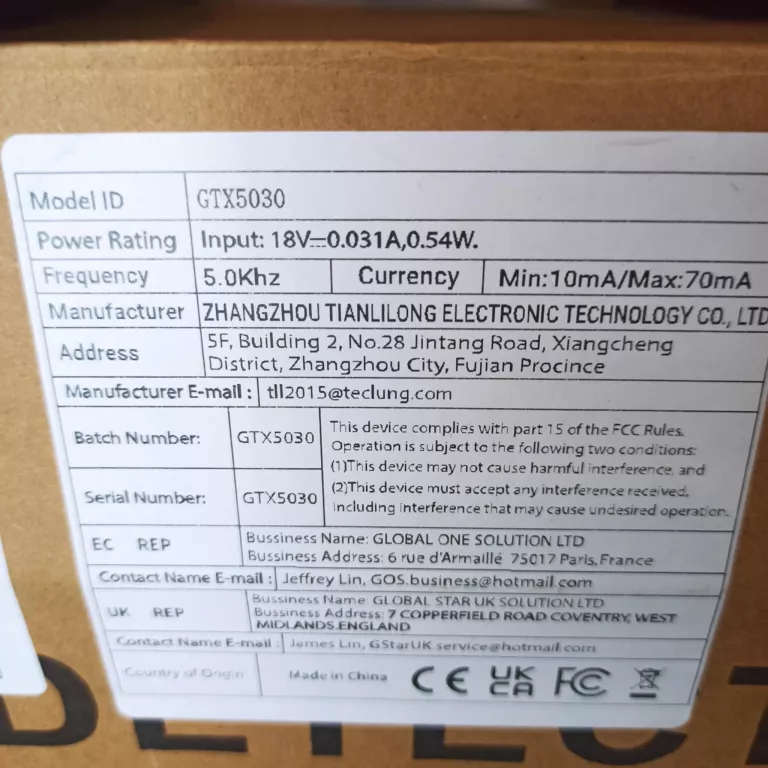 DETEKTOR METALU -METAL DETECTOR GTX5030 W KARTONIE