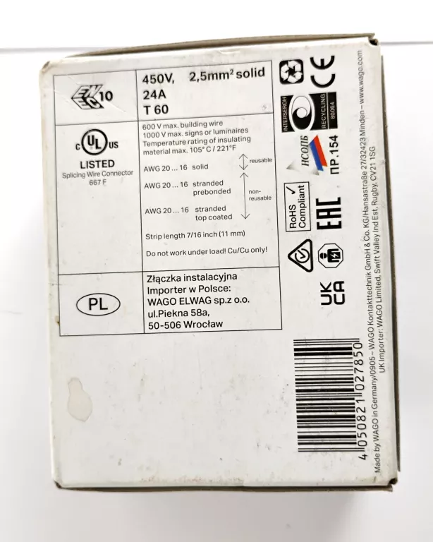 ZŁĄCZKI WAGO 2273-203 100SZT JAK NOWE