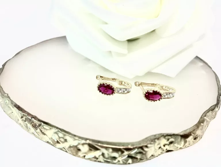 PRZEPIĘKNE ZŁOTE KOLCZYKI Z RÓŻOWYM OCZKIEM ANG.ZAP. PR585 1,66GR A