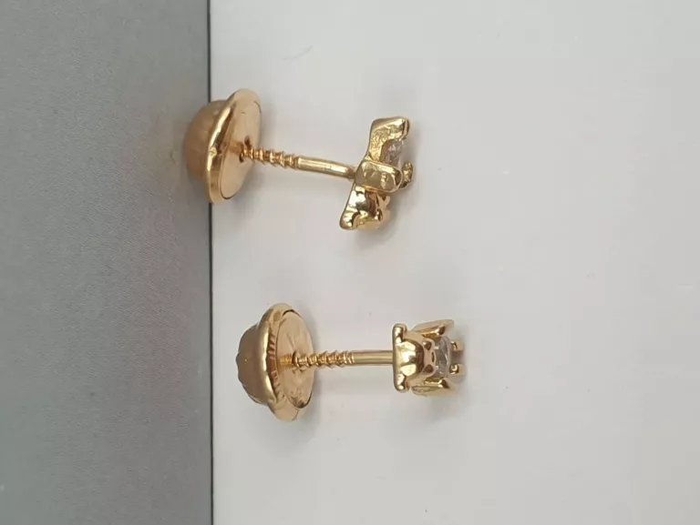 UROCZE ZŁOTE KOLCZYKI MISIE Z CYRKONIAMI - PRÓBA 750 (UŻYWANE)