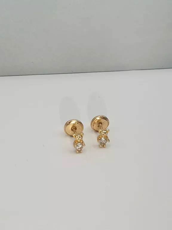 UROCZE ZŁOTE KOLCZYKI MISIE Z CYRKONIAMI - PRÓBA 750 (UŻYWANE)