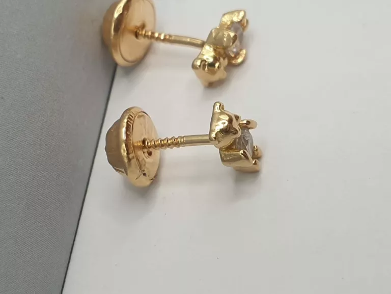 UROCZE ZŁOTE KOLCZYKI MISIE Z CYRKONIAMI - PRÓBA 750 (UŻYWANE)