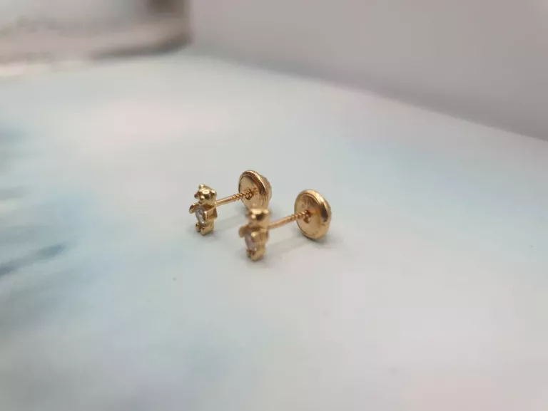 UROCZE ZŁOTE KOLCZYKI MISIE Z CYRKONIAMI - PRÓBA 750 (UŻYWANE)