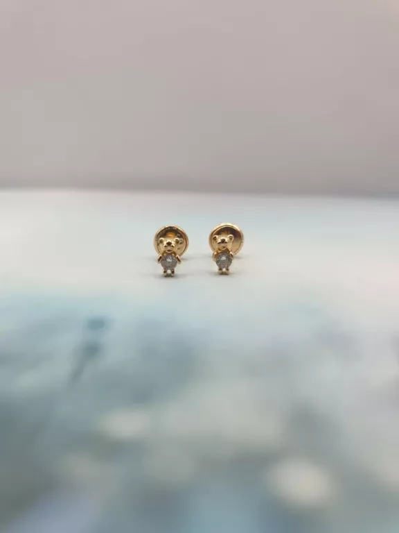 UROCZE ZŁOTE KOLCZYKI MISIE Z CYRKONIAMI - PRÓBA 750 (UŻYWANE)