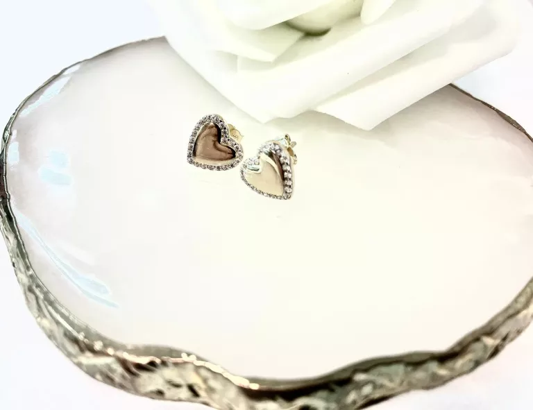 ŚLICZNE ZŁOTE KOLCZYKI SZTYFTY SERCA  CYRKONIA PR585 1,66GR A