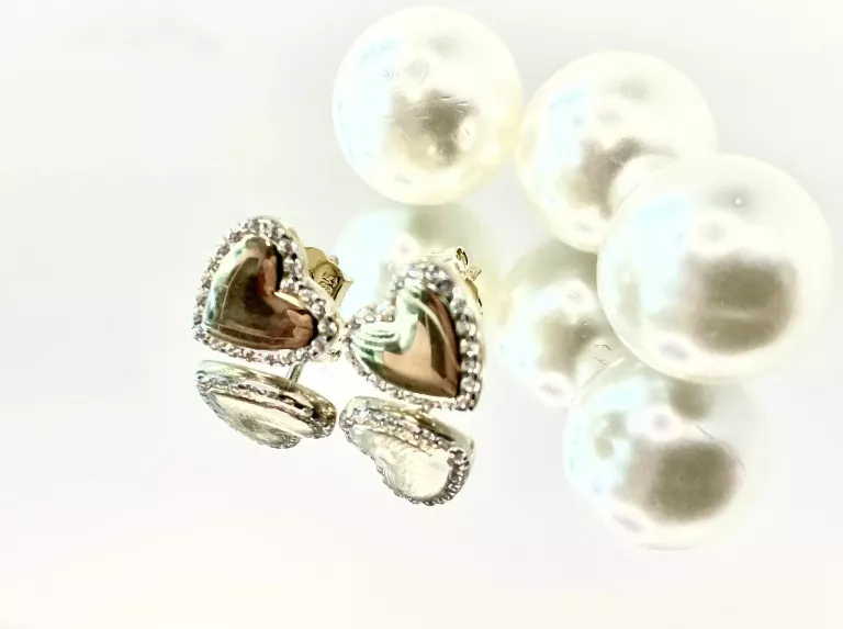 ŚLICZNE ZŁOTE KOLCZYKI SZTYFTY SERCA  CYRKONIA PR585 1,66GR A