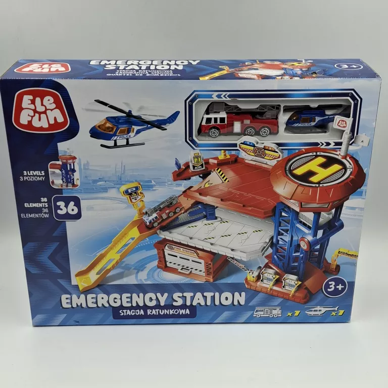 ELEFUN STACJA RATUNKOWA 3 POZIOMY WINDA 36EL. + WÓZ STRAŻACKI + HELIKOPTER